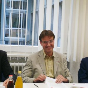 Ernesto Harder, Vorsitzender der Bonner SPD, Wilfried Klein, Vorsitzender der SPD-Fraktion im Rat der Stadt Bonn und Jürgen Nimptsch, Oberbürgermeisterkandidat der SPD